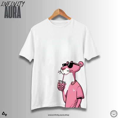 Cool Pink Panther Graphic T-Shirt – Trendy Tee with Bubble Tea Design | Unisex Streetwear