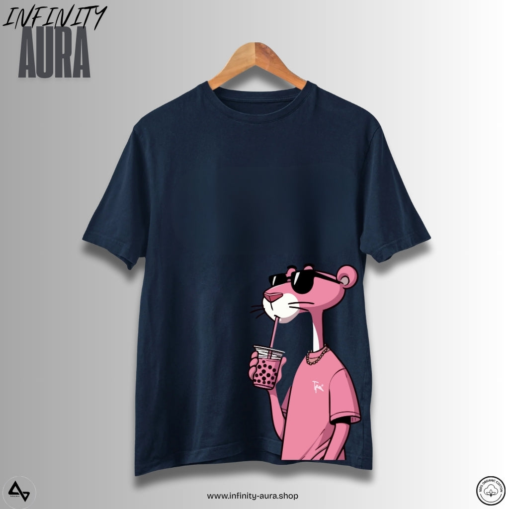 Cool Pink Panther Graphic T-Shirt – Trendy Tee with Bubble Tea Design | Unisex Streetwear