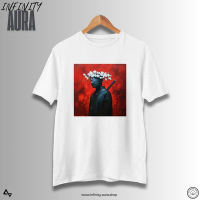 Samurai Aesthetic T-Shirt – Floral Masked Warrior | Unisex Half Sleeve Graphic Tee
