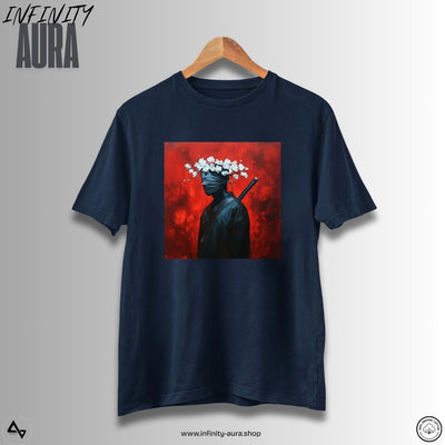 Samurai Aesthetic T-Shirt – Floral Masked Warrior | Unisex Half Sleeve Graphic Tee